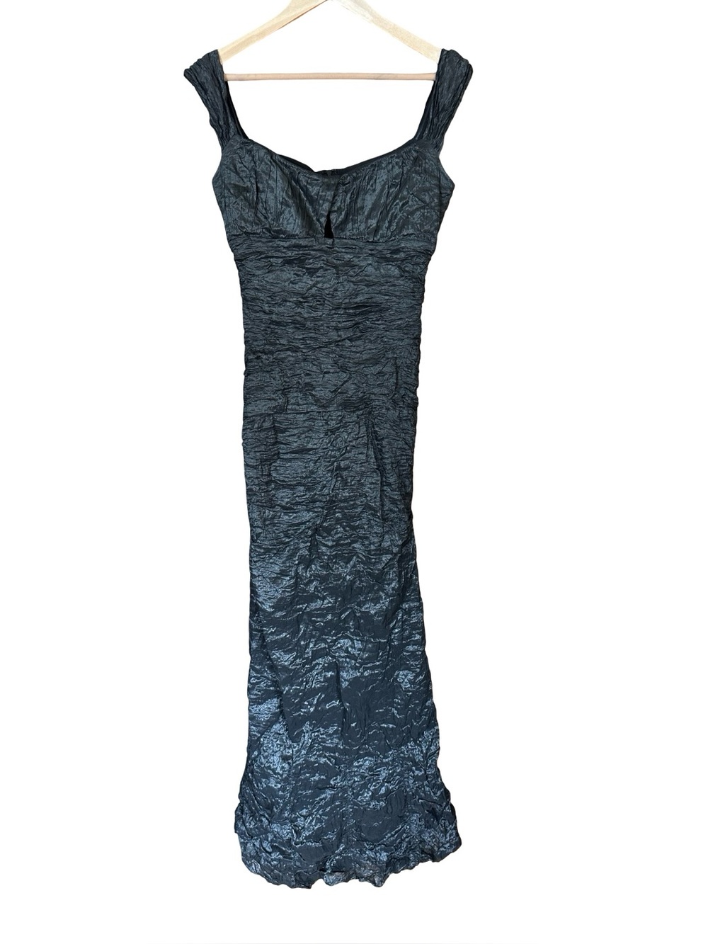 Nicole Miller Signature Black w Gold Metallic Sleeveless Ruched Mermaid Gown 10
